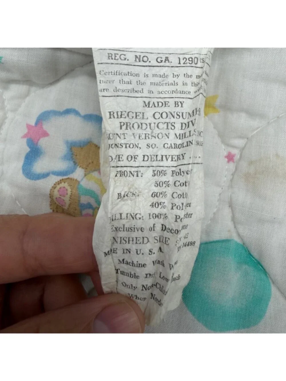 Vintage Baby Blanket Sleepy Teddy Bear 90s Quilted Pastel Bedding Brushcreek USA